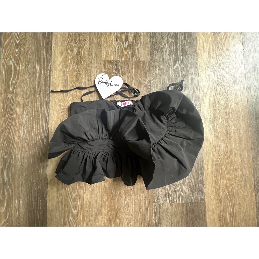 BuddyLove Ruffle Tube Top Womens Medium Black New Smocked Cropped Strapless Tie